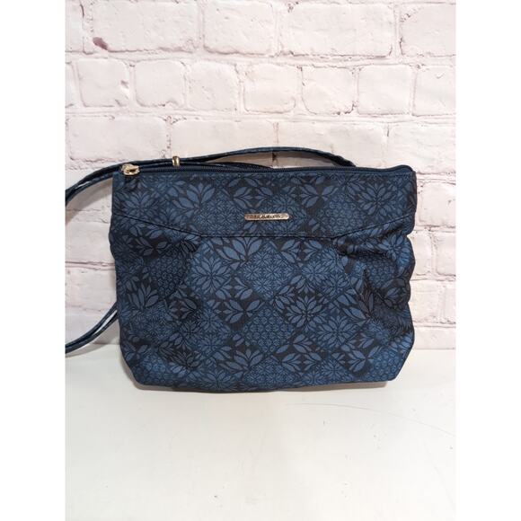 Travelon Anti-Theft Classic North South Crossbody Blue Floral Gold Hardware - Picture 1 of 14